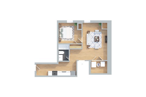 Floor plan for 1 bed, 1 bath, 807 sqft